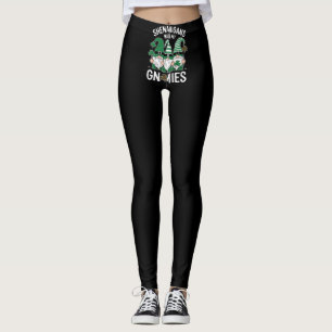Legging Dia de São Patrício Shamrock Sortudo Leopardo Gnom