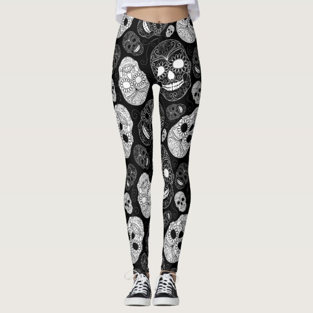 Legging Dia do preto & do branco inoperantes da arte do (Frente)