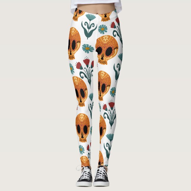 Legging Dia dos Adoráveis do Estilo Calavara Morto Perna d (Frente)
