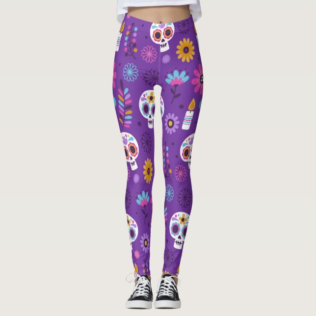 Legging Dia dos Adoráveis do Estilo Calavara Morto Yoga (Frente)