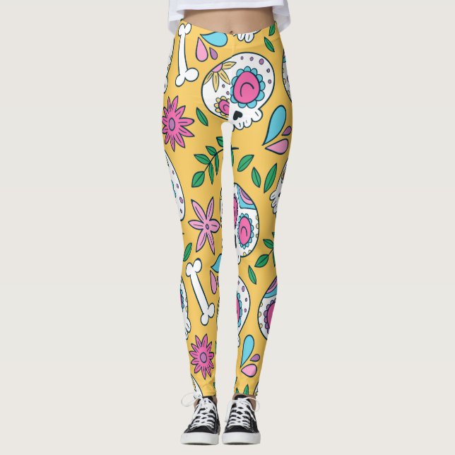 Legging Dia dos Adoráveis do Estilo Calavara Morto Yoga (Frente)