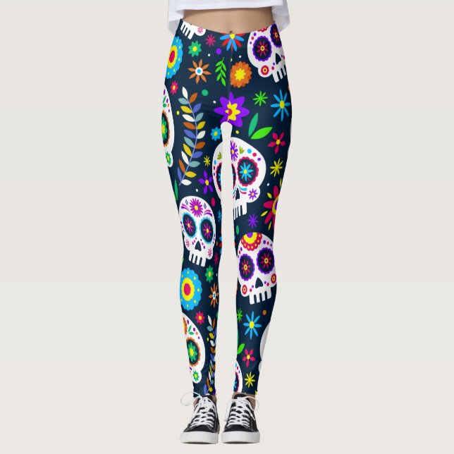 Legging Dia dos Adoráveis do Estilo Calavara Morto Yoga (Frente)