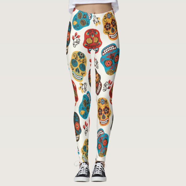 Legging Dia dos Mortos, padrão contínuo. (Frente)