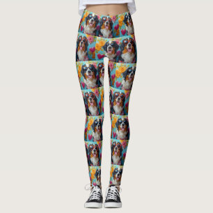 Legging Dia dos Namorados Rosas Bernese Mountain Com Coraç