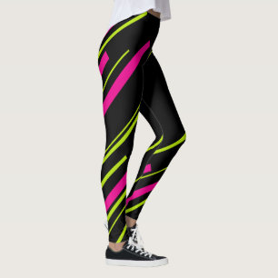 Legging Diagonais em Verde limão, rosa-quente e preto