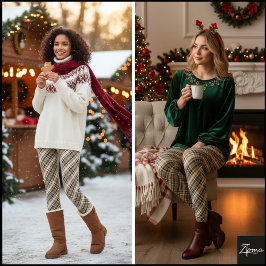 Legging Diagonal Brown Tan Neutral Tartan Plaid