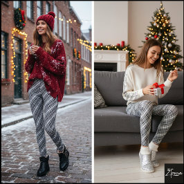 Legging Diagonal Grayscale Monochrome Tartan Plaid