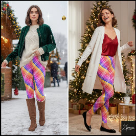 Legging Diagonal Neon Plaid Stripe Gradient