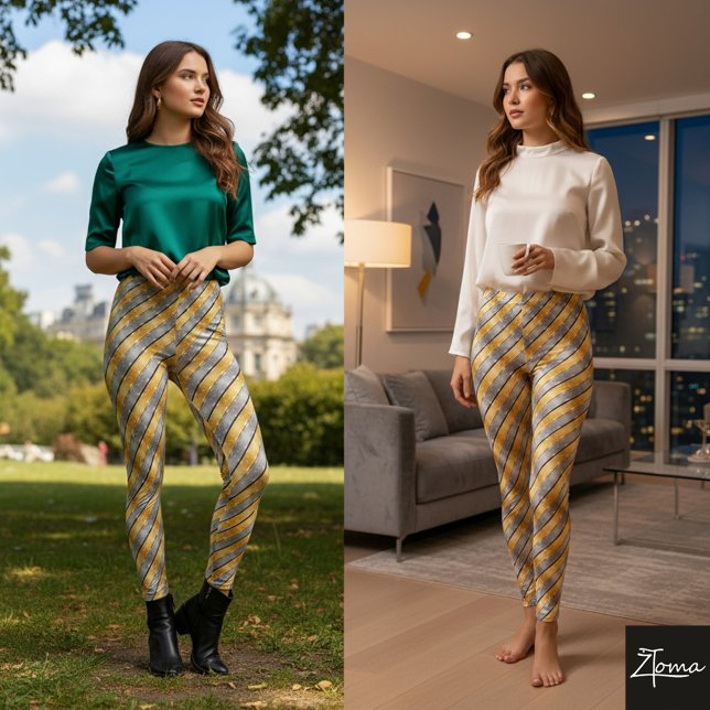 Legging Diagonal Stripe Gold Silver Metallic Glossy (Criador carregado)