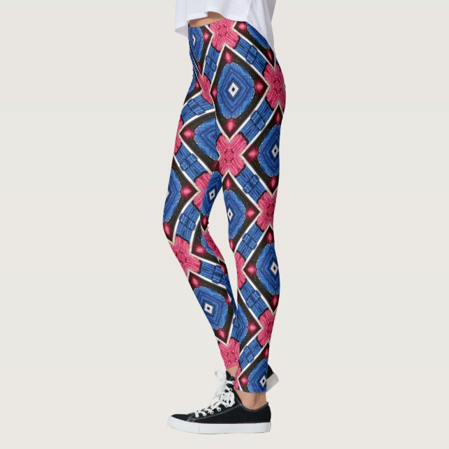 Legging Diamante Azul e Branco e Círculos Vermelhos (Esquerda)
