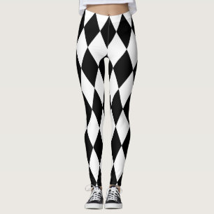 Legging Diamante de Harlequin Branco e Preto-Chic