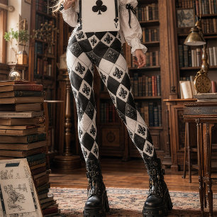 Legging Diamante Preto Branco Fleur De Lis Harlequim Vinta