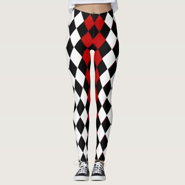 Legging Diamante vermelho, preto e branco impressionante (Frente)
