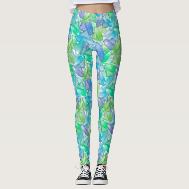 Legging Diamantes de cristais violentos verdes, sem costur (Frente)