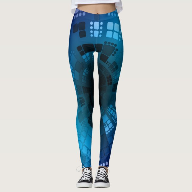 Legging Diamond Seashell Dourado do Mar Azul abstrato (Frente)