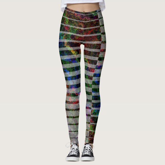 Legging Diferentes faixas e arranhões e linhas coloridos (Frente)