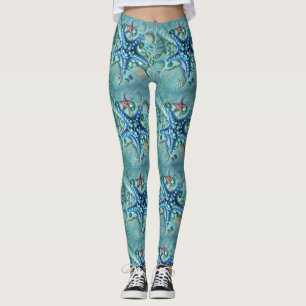 Legging Diferentes tipos de marés tropicais pintura azul