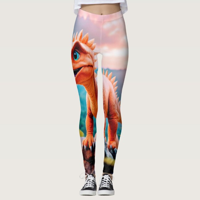 Legging Dino Delight: Linda Impressão de Dinossauros" (Frente)