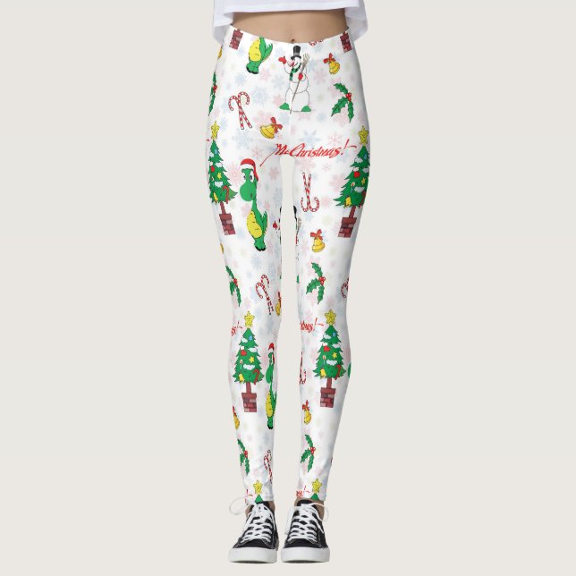 Legging dinossauro de Natal e boneco de neve (Frente)