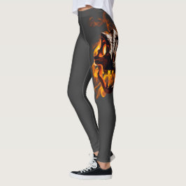 Legging Dinossauro Retrô Crânio Morto Queimando em Fogo