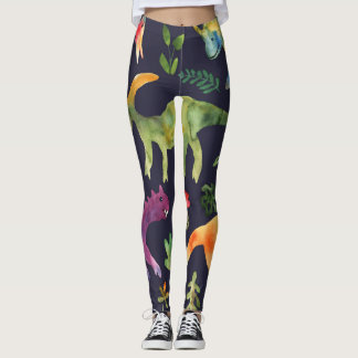Legging Dinossauros Florais: Design de Tecido de de Aquare