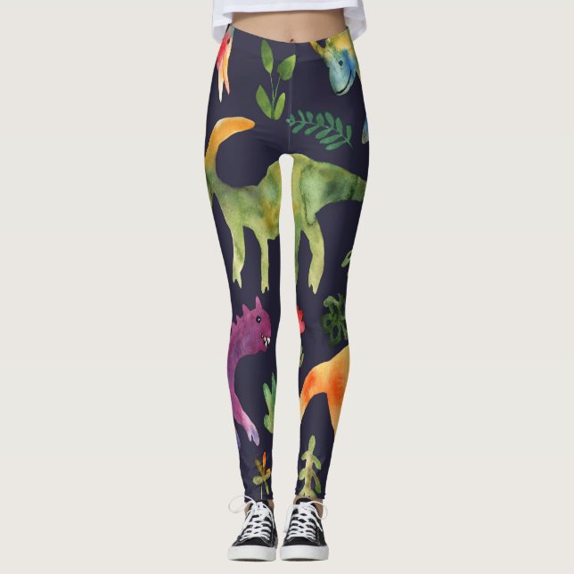 Legging Dinossauros Florais: Design de Tecido de de Aquare (Frente)
