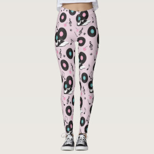 Legging Disco Retro Pink Vinyl Records