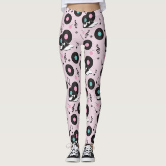 Legging Disco Retro Pink Vinyl Records