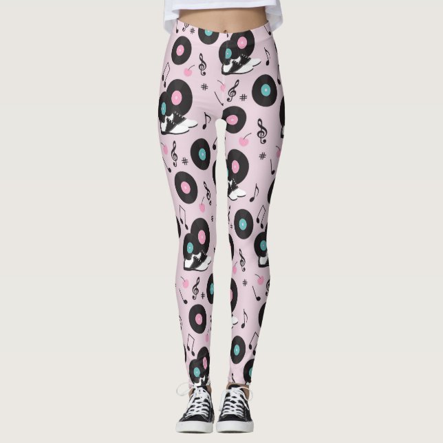 Legging Disco Retro Pink Vinyl Records (Frente)