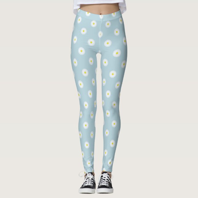 Legging Disies - Padrão Ilustrativo no Azul Pálido (Frente)