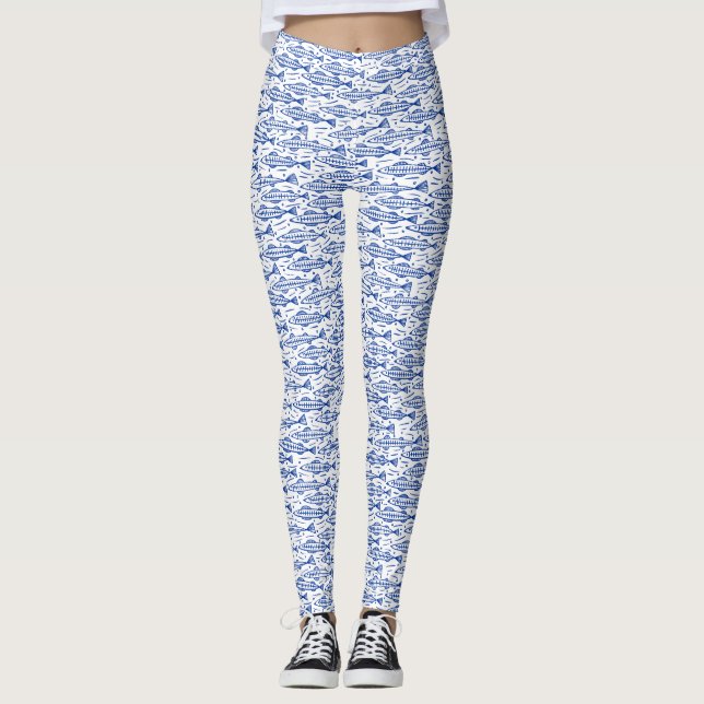Legging Disparo de Peixe - Marinho Azul em Branco (Frente)