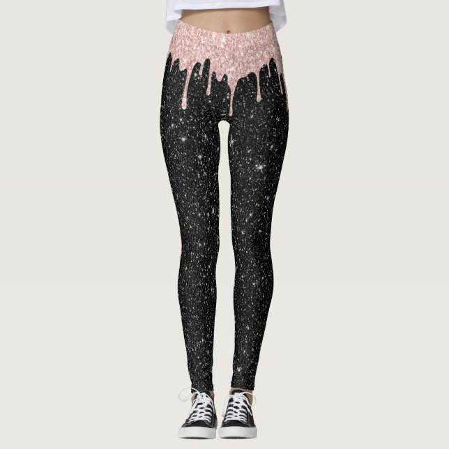 Legging Dissipadores Dourados com Rosa moderno Brilhantes  (Frente)