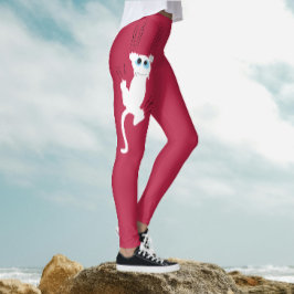 Legging Diversão Caprichosa Moderna Vermelho Branco Gato M