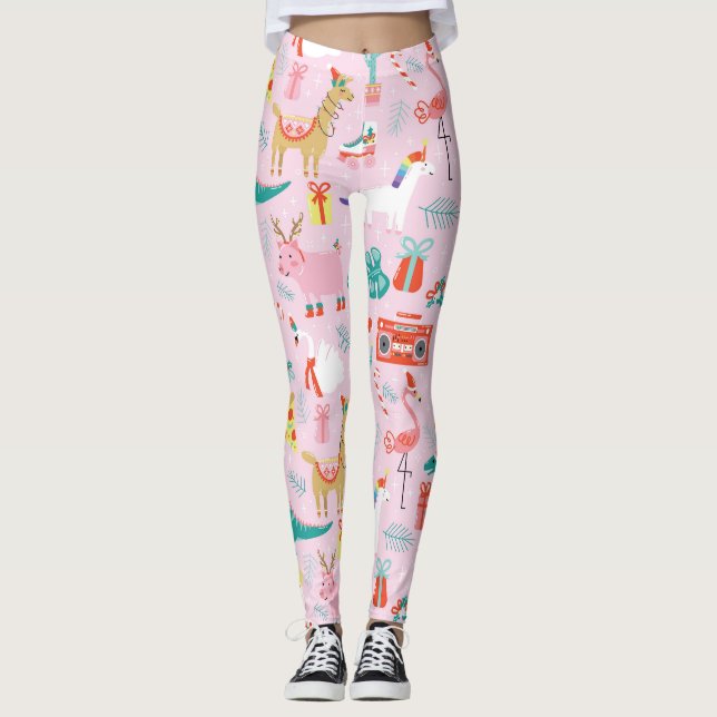 Legging Diversão de Natal: Padrão Invisível De Animais. (Frente)