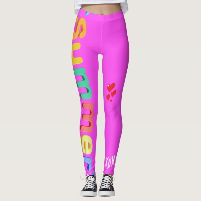 Legging Diversão de Verão Rosa Quente (Frente)