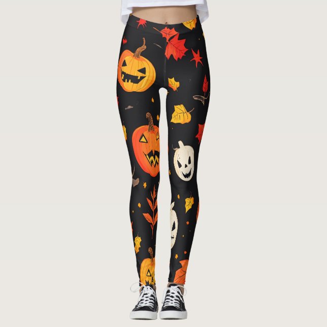 Legging Diversão do Halloween Pumpkin e deixa Impressão (Frente)