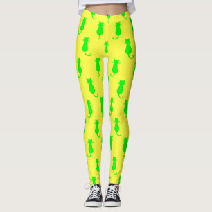 Legging Diversão Felina Para Sempre Gatos Verdes Caprichos