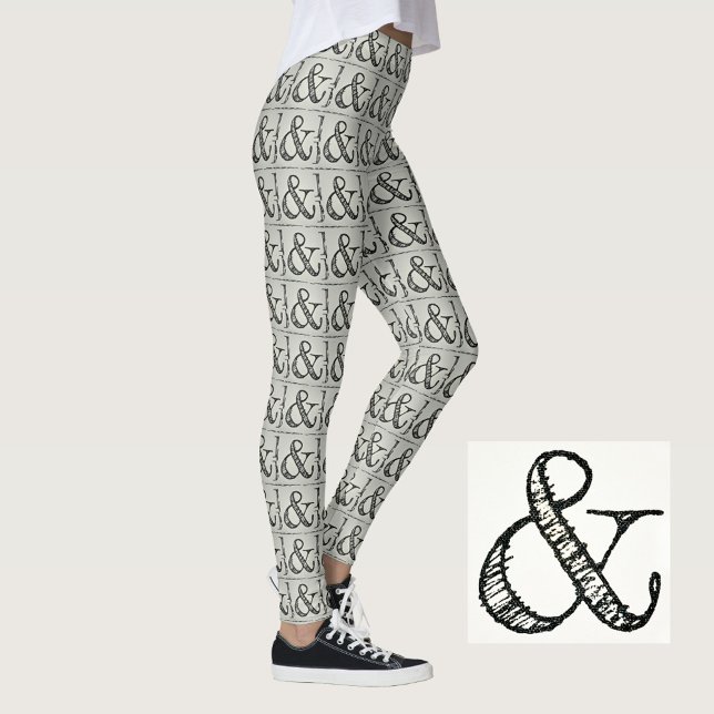 Legging Diversão Funky Black Ampersand Símbolo Chic Cinza (Criador carregado)