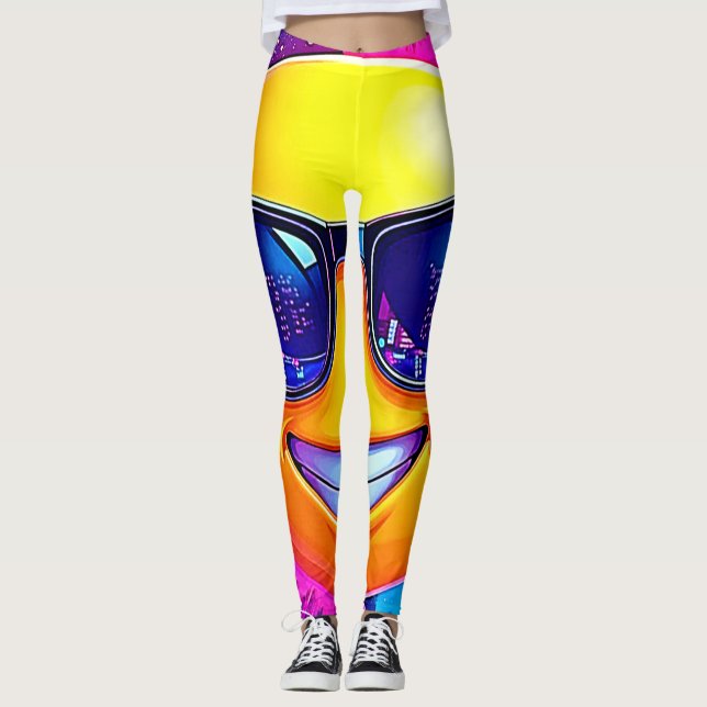 Legging Diversão legal 😎 Emoji Splash (Frente)
