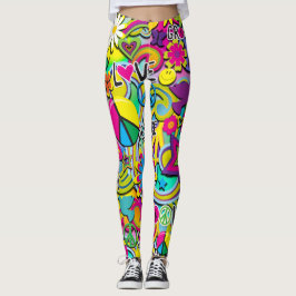 Legging Diversão Retro Groovy Anos 60 Amor Colorido Funky