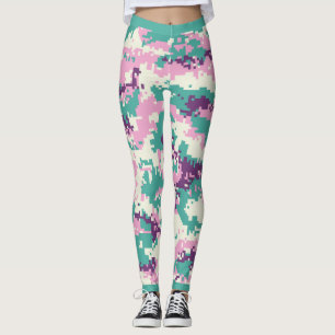Legging Diversão, roxo, turquesa, padrão de camuflagem ros