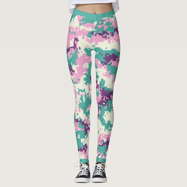 Legging Diversão, roxo, turquesa, padrão de camuflagem ros (Frente)