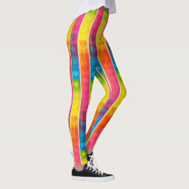Legging [Divertido com Stripes] Padrão #6c Corações Arco-Í