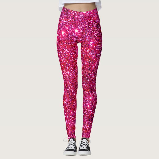 Legging Divertimento na moda da forma cor-de-rosa Sparkly (Frente)