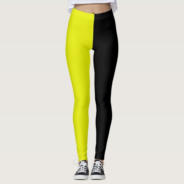 Legging Dividir Metade Cor Preto-Amarelo (Frente)