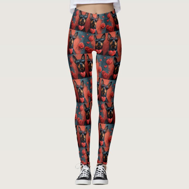 Legging Doberman Com Rosas do Coração Dia dos Namorados (Frente)