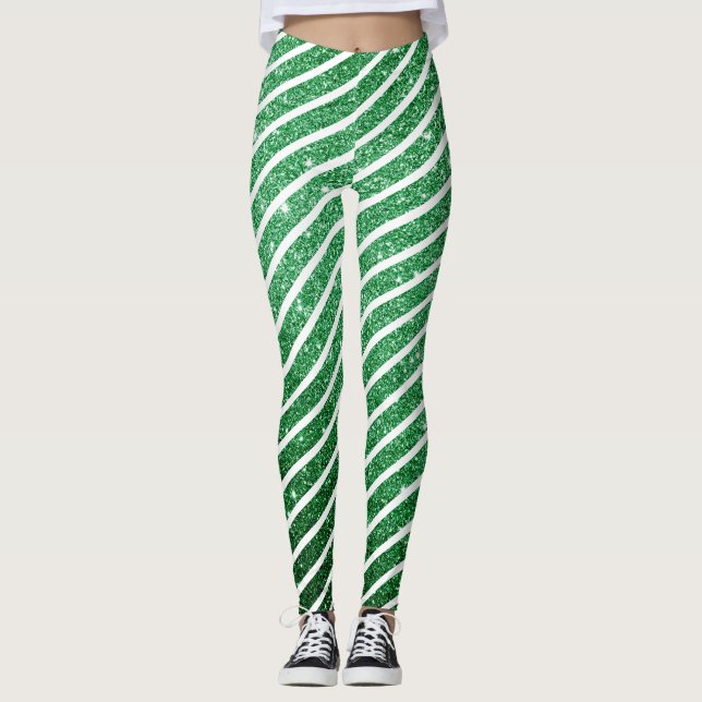 Legging Doce Bastão de Doces de Natal Brilho Verde Listrad (Frente)