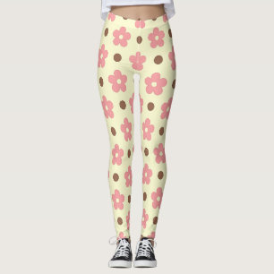 Legging Doce Floral Rosa e Pontos Marrons Retrô