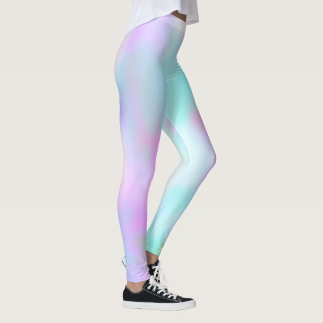 Legging Doce Rosa Pastel Abstrato Falso Holográfico (Direita)