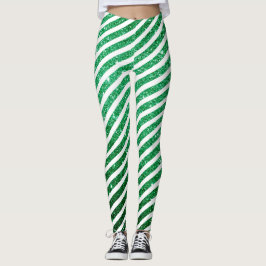 Legging Doces de Natal Bonitos Cane Glitter Verde Tirado